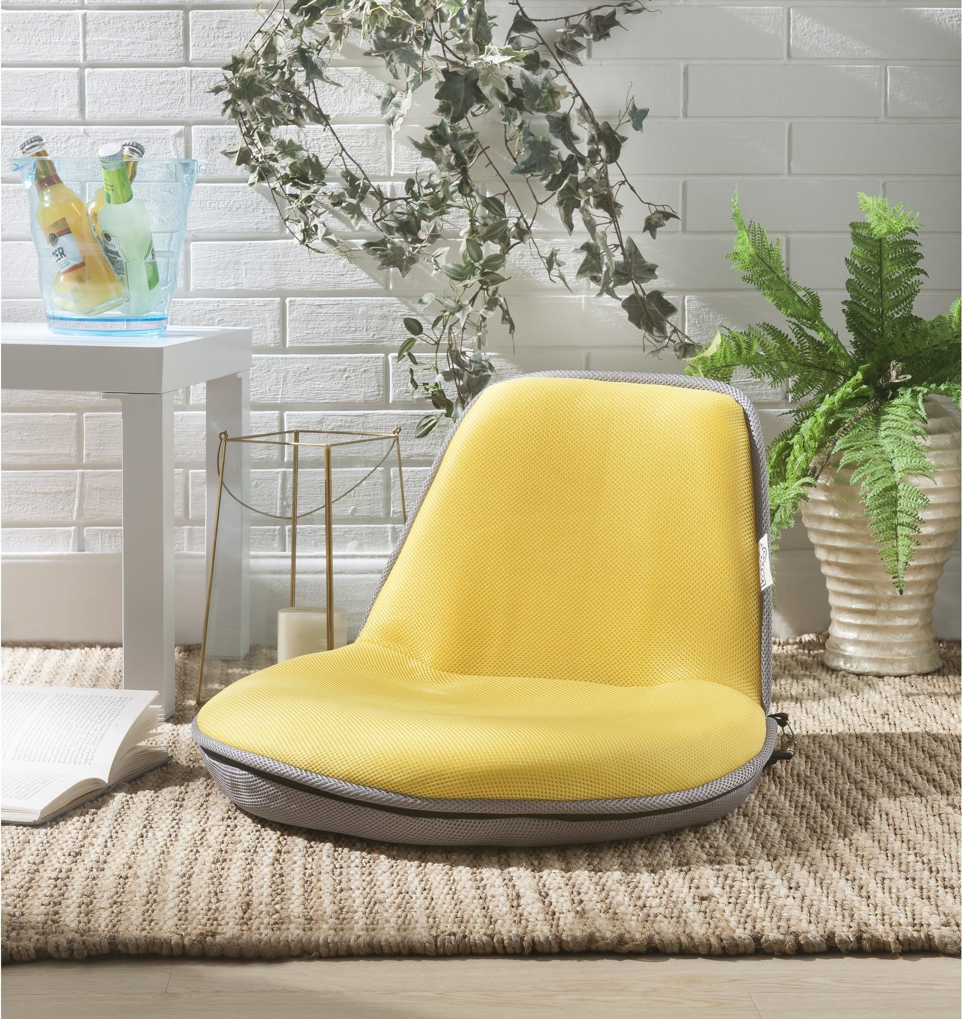 LoungieQuick Chair Adjustable 5 Position Foldable Floor Chair for Video Games for Kids & Adults, Convertible Multi-use Durable Mesh, Yellow/Grey