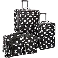 Rockland Vara Softside 3-Piece Upright Luggage Set, Black dot, (20/22/28)