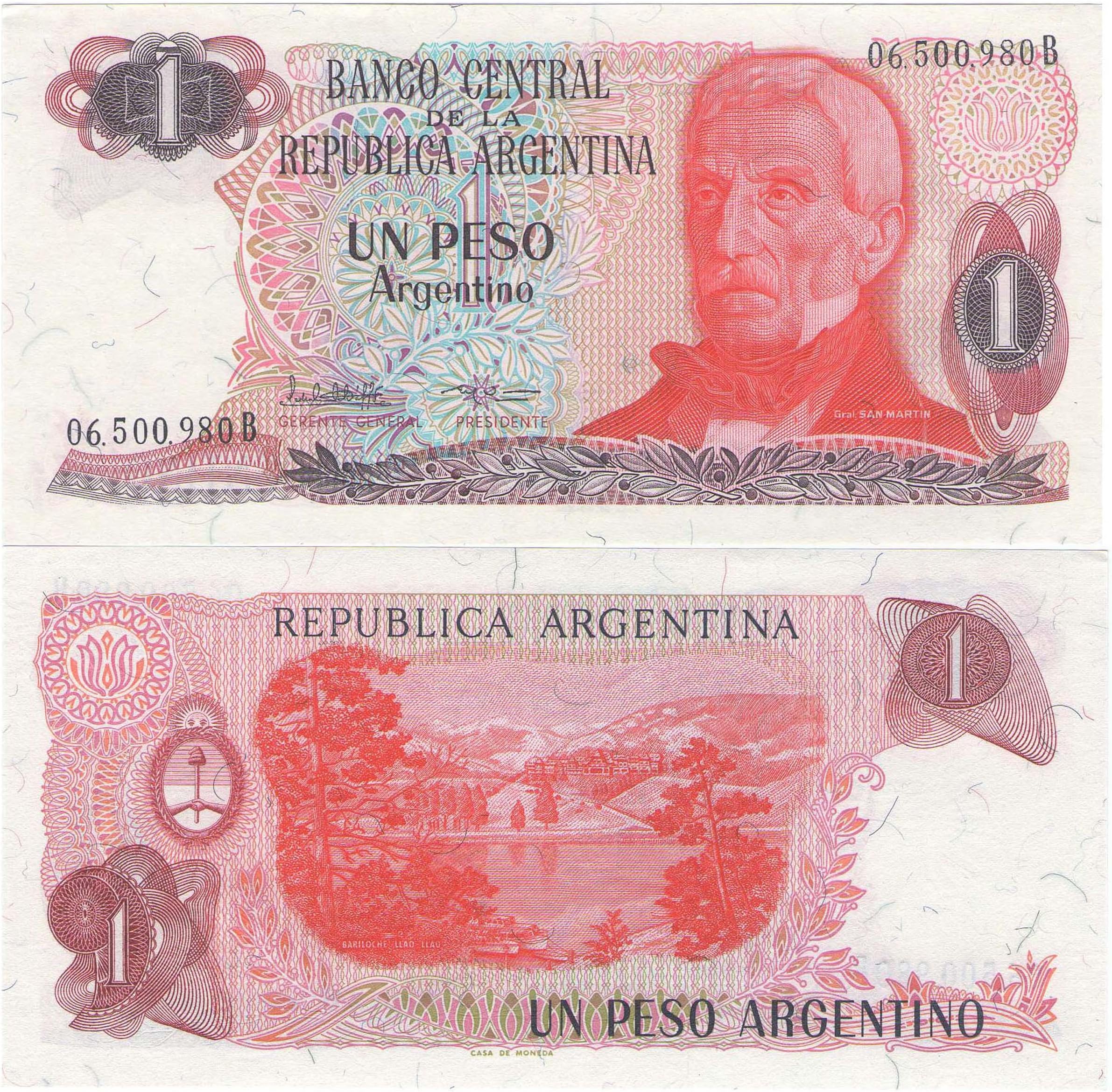 Banknotes of the world Bank of Argentina 1 Peso Argentino Banknote Crisp UNC / 1983 / Genuine paper money