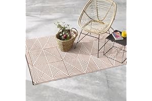 Fab Habitat Outdoor Rug - Waterproof, Fade Resistant, Crease-Free - Premium Recycled Plastic - Modern Geometric - Porch, Deck, Balcony, Mudroom, Laundry Room, Patio - Tokyo - Burnt Orange - 3 x 5 ft