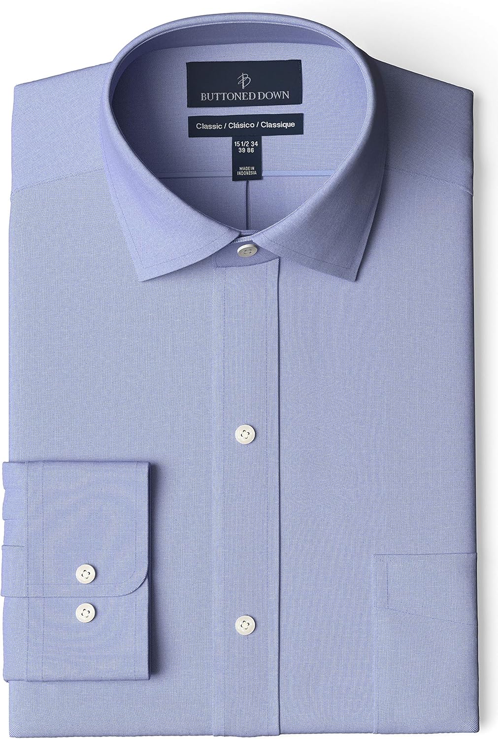 Buttoned Down Men's Classic-fit Solid Non-Iron Dress Shirt Pocket Spread Collar: Clothing