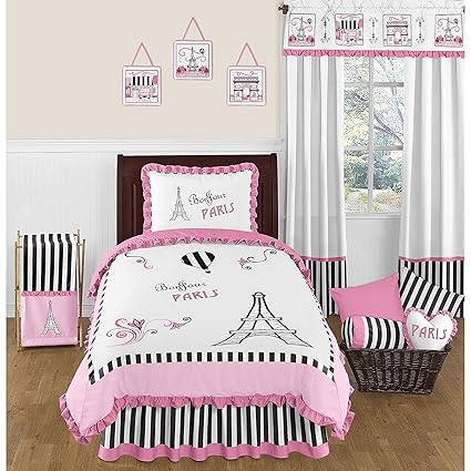 Amazon Com 4 Piece Kids Bonjour Paris Themed Comforter Set