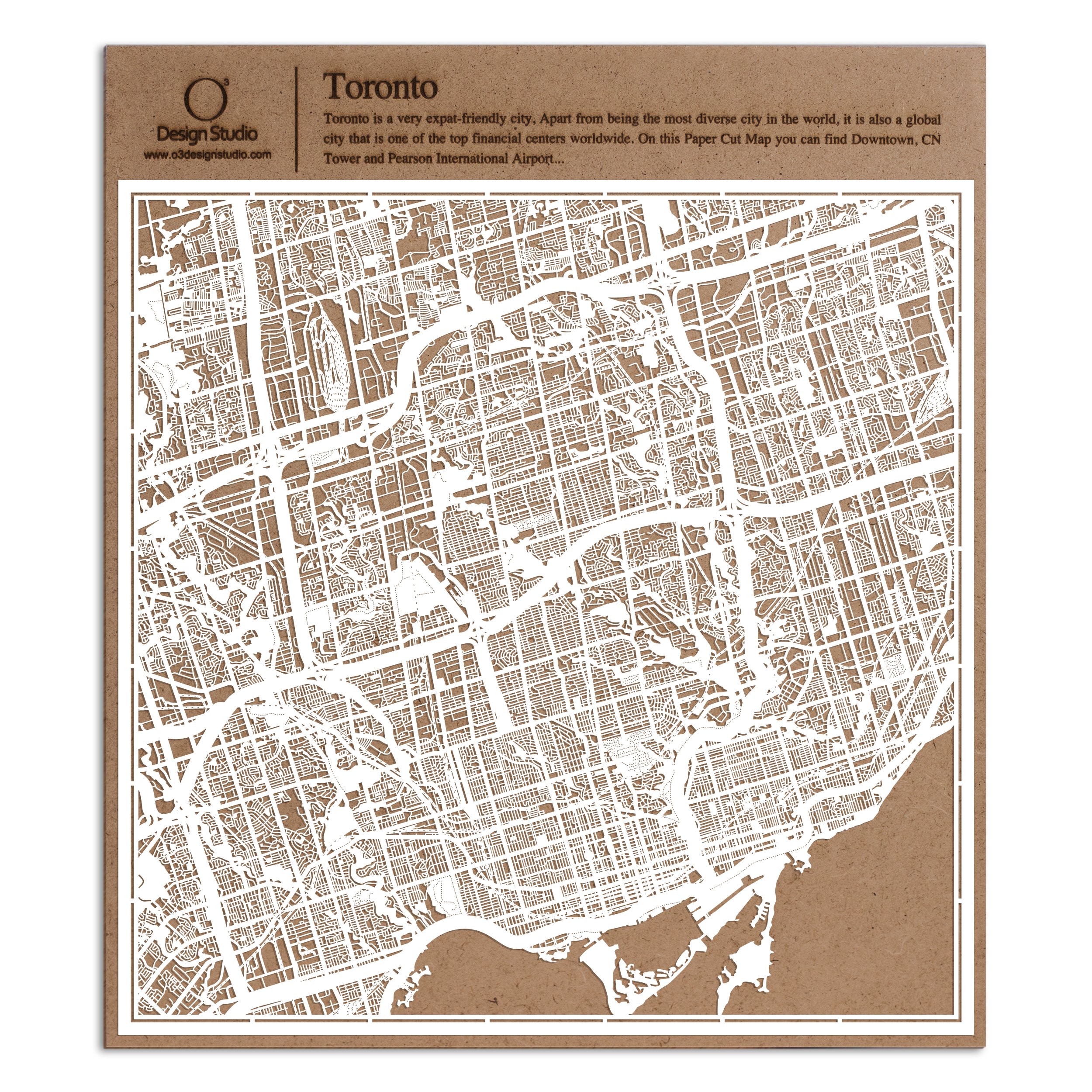 Toronto Paper Cut Map White 30x30 cm Paper Art