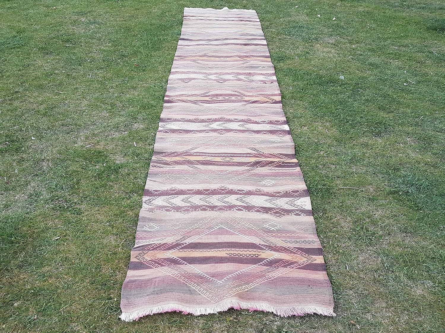 Turkish Kilim Rug Runner, Vintage Handwoven Wool Muted