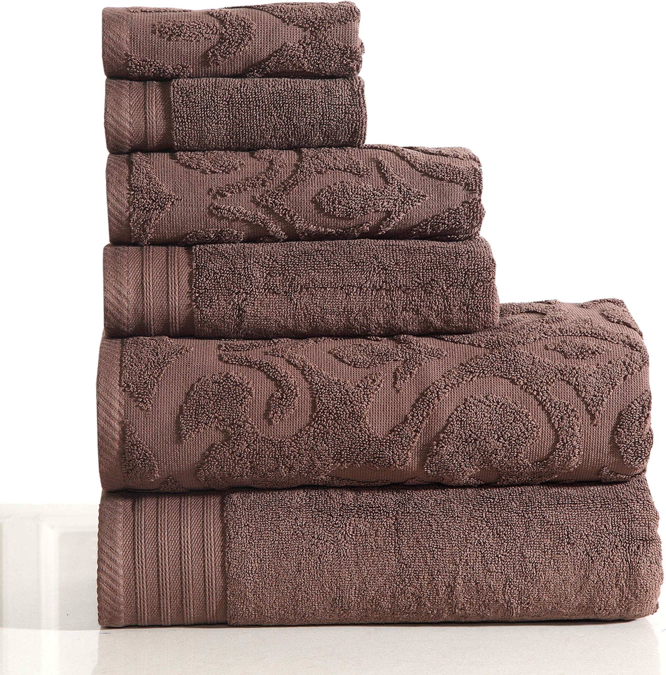 Wicker Park 600 GSM Ultra Soft Luxurious 6-Piece Towel Set (Coffee): 2 Bath Towels, 2 Hand Towels, 2 Washcloths, Long-Staple Combed Cotton, Spa Hotel Quality, Super Absorbent, Machine Washable
