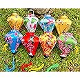 Set 8 pcs of 22cm Vietnam Hoi an Silk Lanterns with Flowers Fabric for Garden Decor, Lanterns for Wedding Decor, Lanterns for Interior Decor (Garlic Shape)