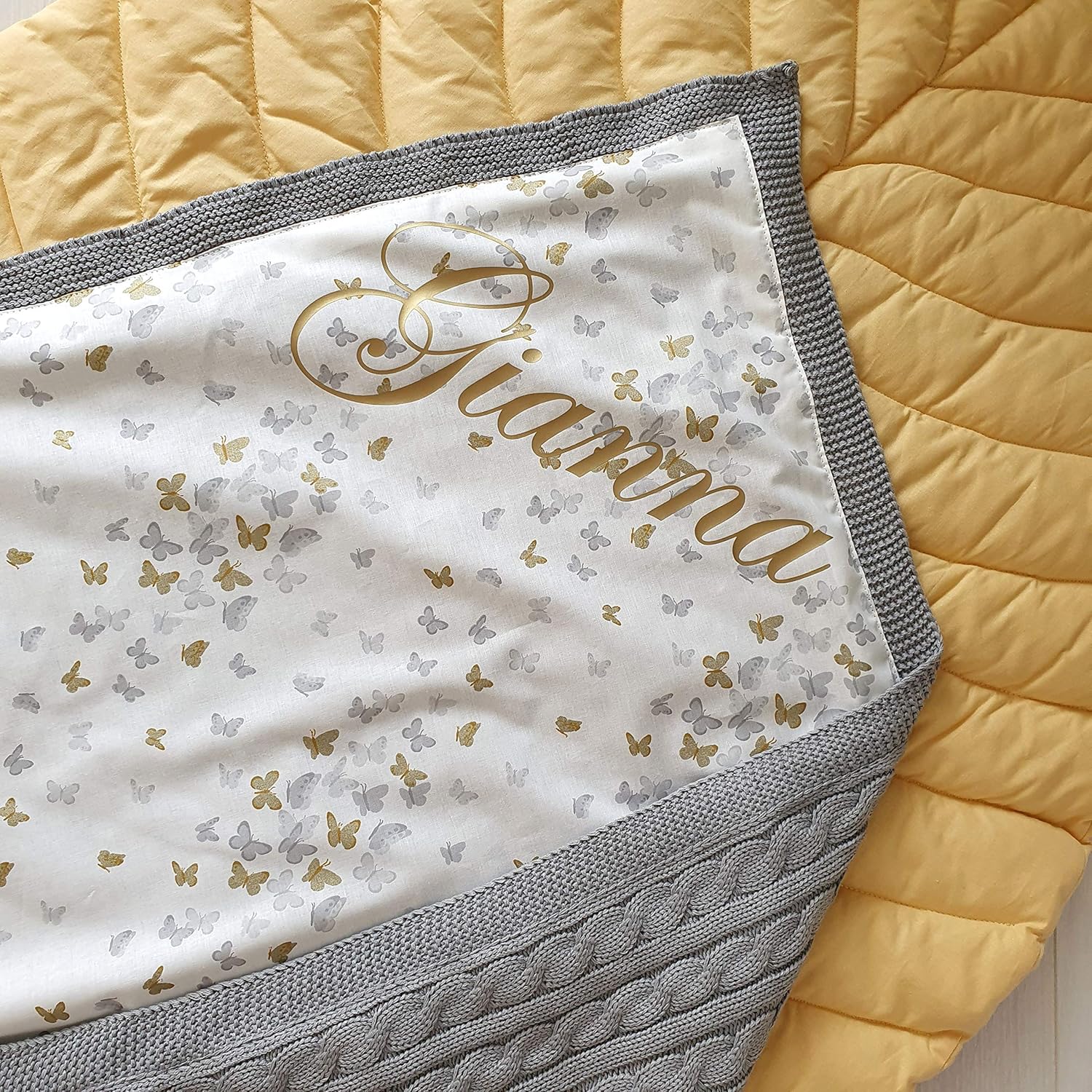 Grey knitted blanket Baby swaddle blanket Personalized