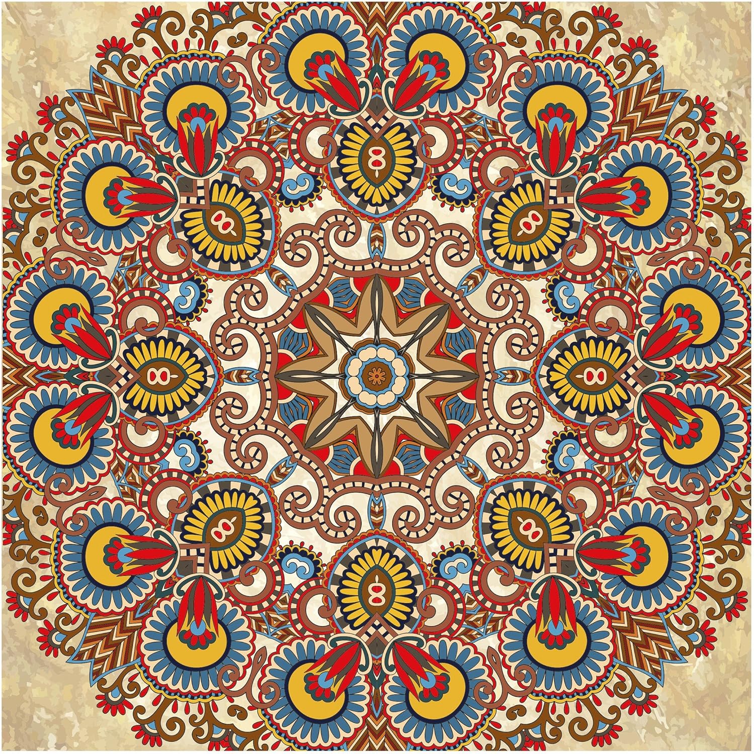 Non-woven Wallpaper - Coloured Mandala - Mural Square wallpaper wall