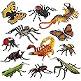 Toymany 12PCS Realistic Bugs Figures Toys - Plastic Insects Figurines Set with Bee Beetle Mantis Spider Ladybug Butterfly Scorpion - Halloween Party Favor School Project Gift for Kids Toddlers