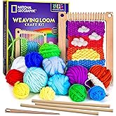NATIONAL GEOGRAPHIC Wooden Arts and Crafts Loom Weaving Kit - Yarn and 3 Fun Designs for Easy Weaving, Child Weaving Set with