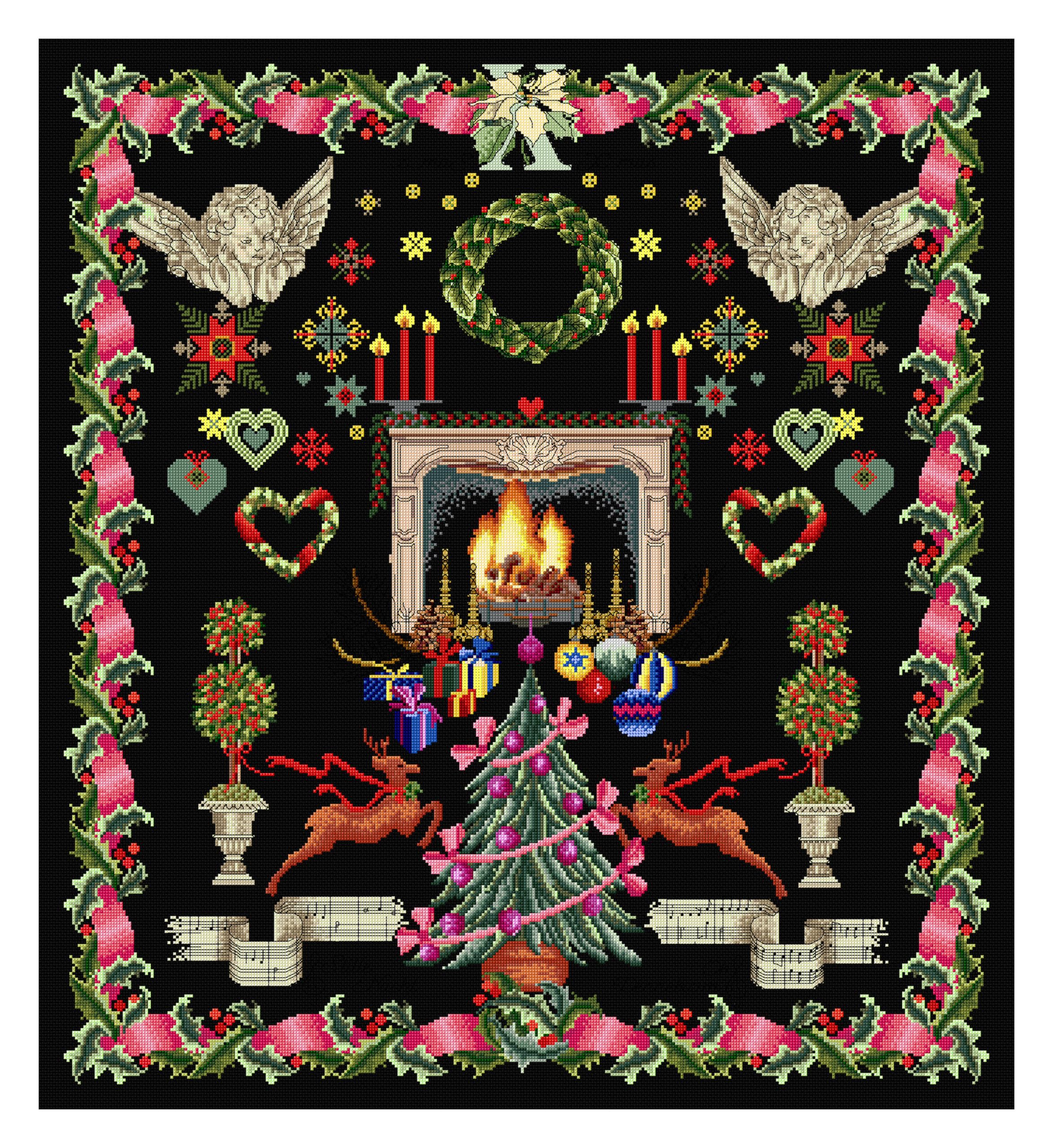 Thea Gouverneur - Counted Cross Stitch Kit - Christmas Design - Aida Black - 18 Count - Embroidery Kit for Adults - DMC Embroidery Threads and Other Cross Stitch Supplies Included - 2077.05 — image 1