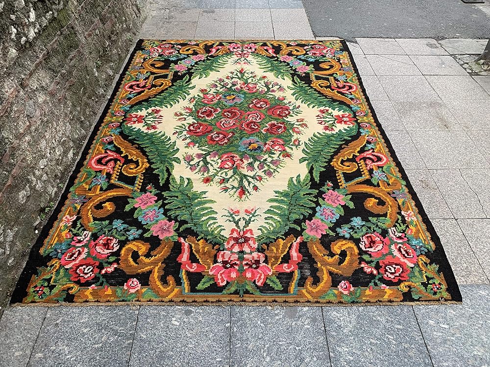 6.7x9.5 Feet Handmade Kilim Rose Moldavian Kilim Handmade Carpet