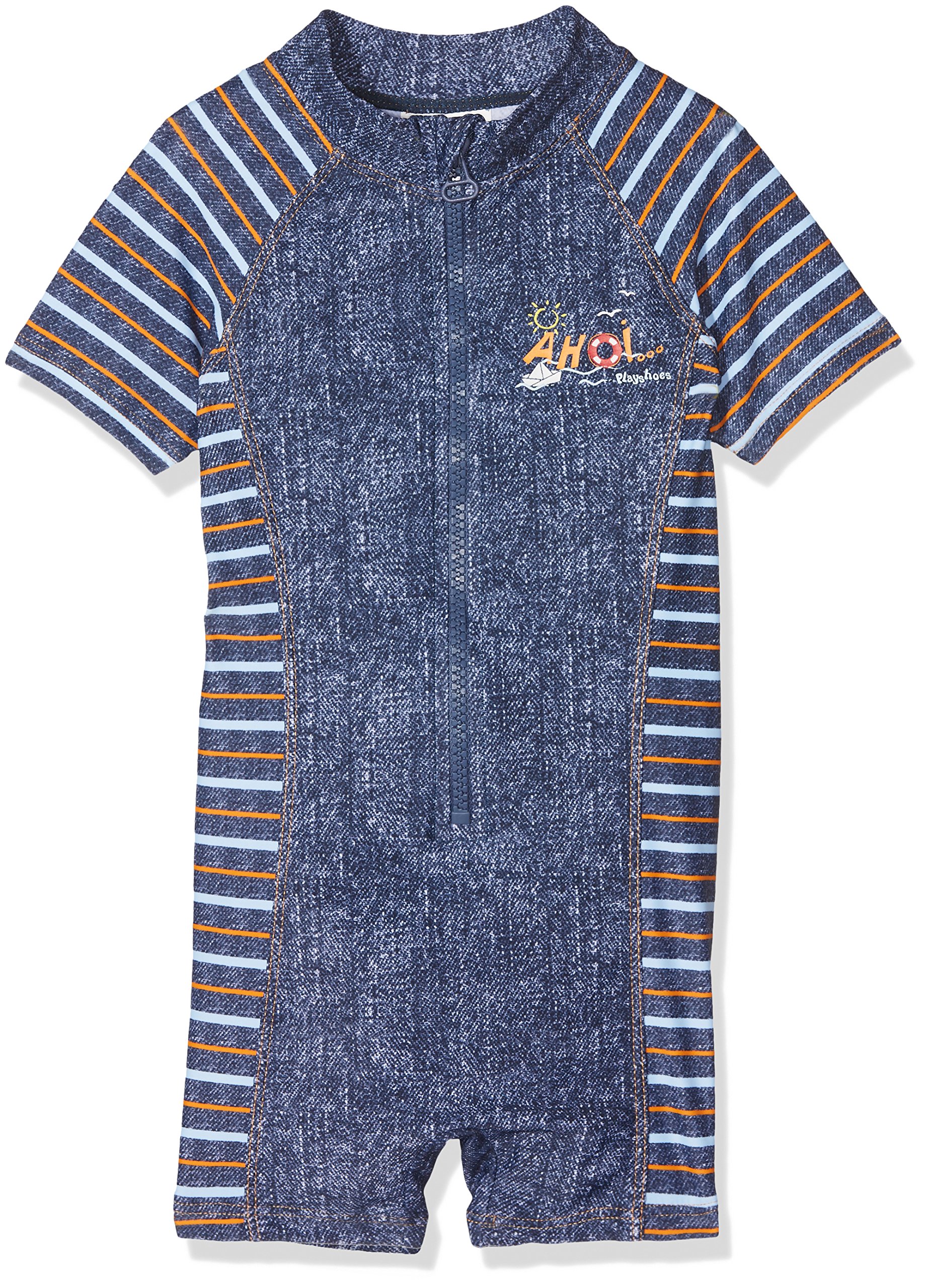 Playshoes Boy's UV Sun Protection All-in-One Swimsuit AHOI Swimsuit, Blue (Jeansblue), 7-8 Years (Manufacturer Size:122/128)
