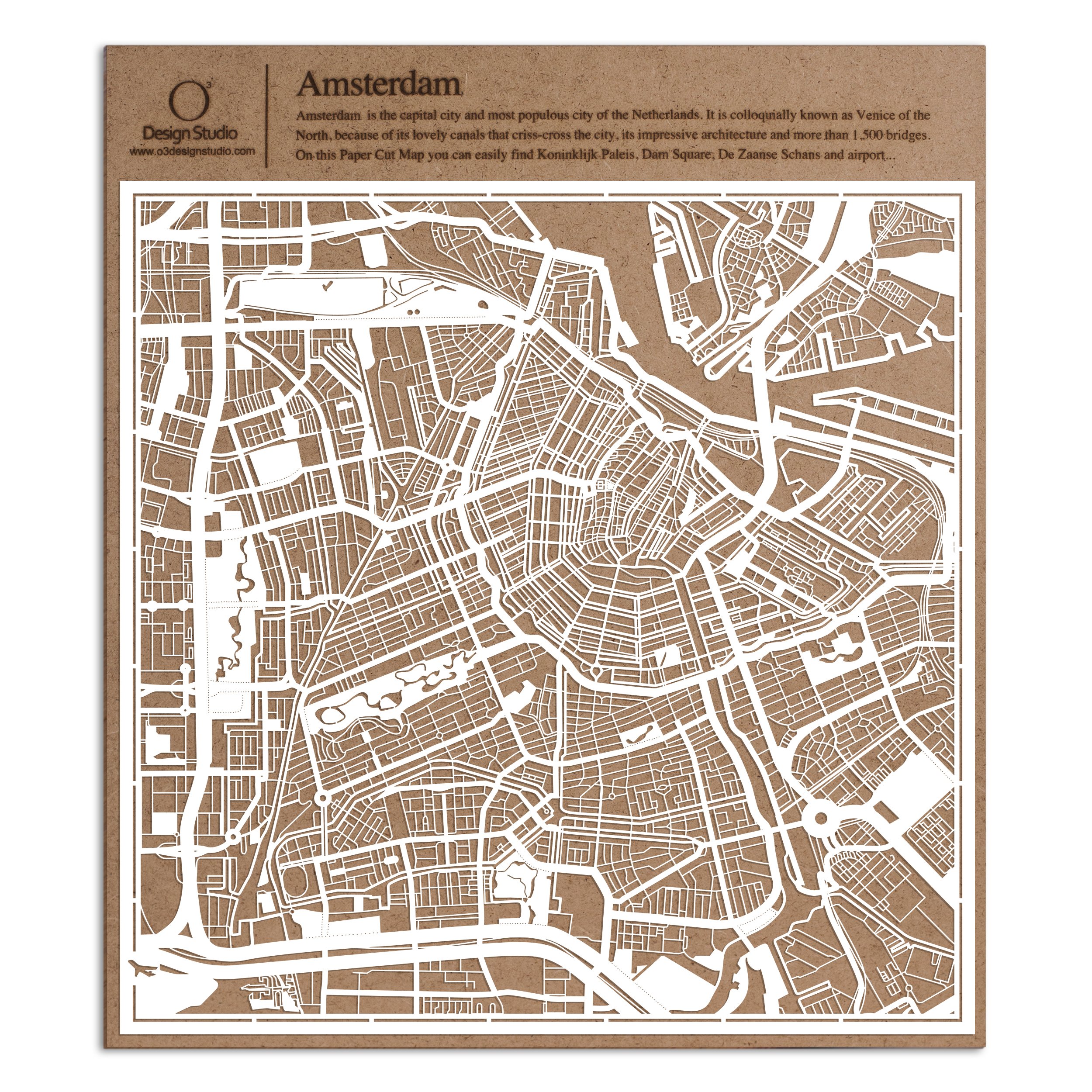 Amsterdam Paper Cut Map White 30x30 cm Paper Art — image 1