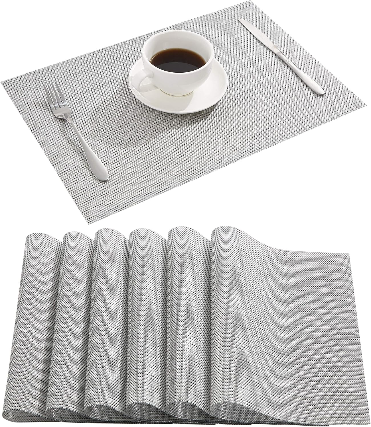 DOLOPL Placemat Placemats Gray Placemats Set of 8 Crossweave Woven Vinyl Table Mat Easy to Clean Wipeable Placemats for Dining Table: Home & Kitchen