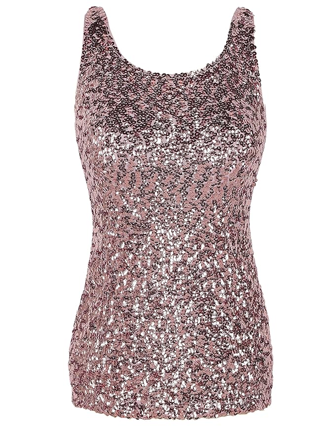PrettyGuide Damen Shimmer Glam Pailletten verziert Sparkle Trägershirt-Weste Tops