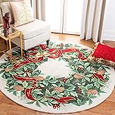 SAFAVIEH Vintage Poster Collection 3' Round Ivory / Green VP323B Handmade Christmas Wreath Novelty Premium Wool Area Rug