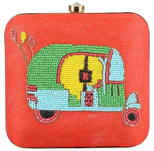 Tooba Handicraft Party Wear Hand Embroidered Box Clutch Bag Purse For Bridal, Casual, Party, Wedding