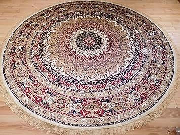 Amazon Com Luxury High End Shiny Silk Area Rugs Persian Silk Tabriz Design Round Rugs 8ft Circle Ivory Rug Silk 8x8 For Living Room Large 8 Ft Round Shape Furniture Decor