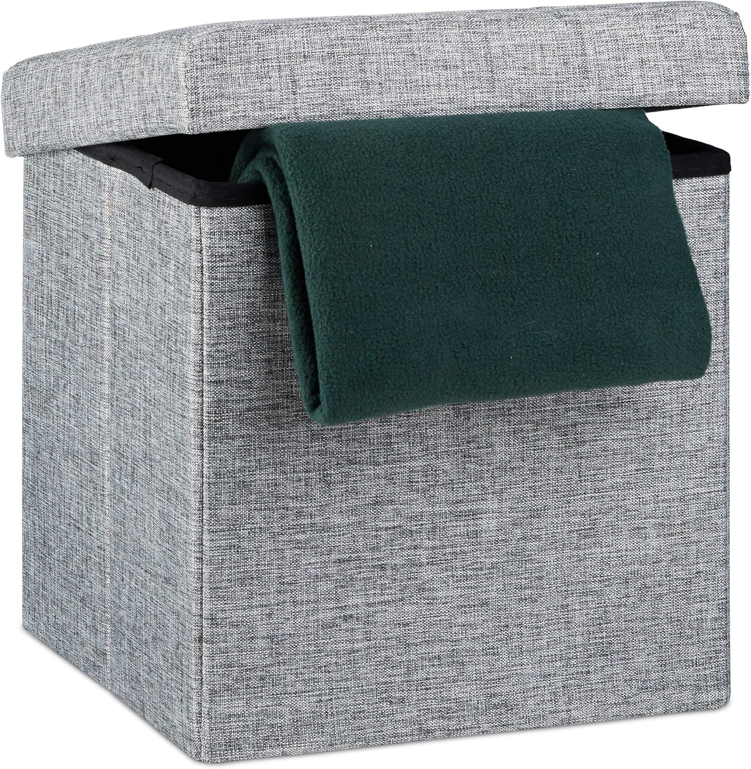 Relaxdays Faltbarer Sitzhocker, Sitzcube als Fußablage, Sitzwürfel aus Leinen, Deckel zum Abnehmen, 38x38x38 cm, grau