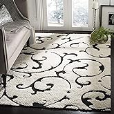 SAFAVIEH Florida Shag Collection Area Rug - 8'6" x 12', Ivory & Black, Scroll Design, Non-Shedding & Easy Care, 1.2-inch Thic