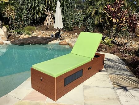 Amazon Com Solar Powered Chaise Lounge With Solar Panel For Charging Phones Laptops And Tablets Includes Two Usb Charging Ports 12v Power Outlet And Locker All Weather Outdoor Patio Green Garden Outdoor