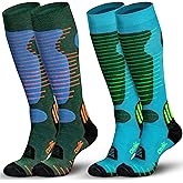 Merino Wool Ski Socks Mens Womens 2 Pairs for Skiing, Snowboarding, Thermal Knee High Winter Warm Sports Performance Socks