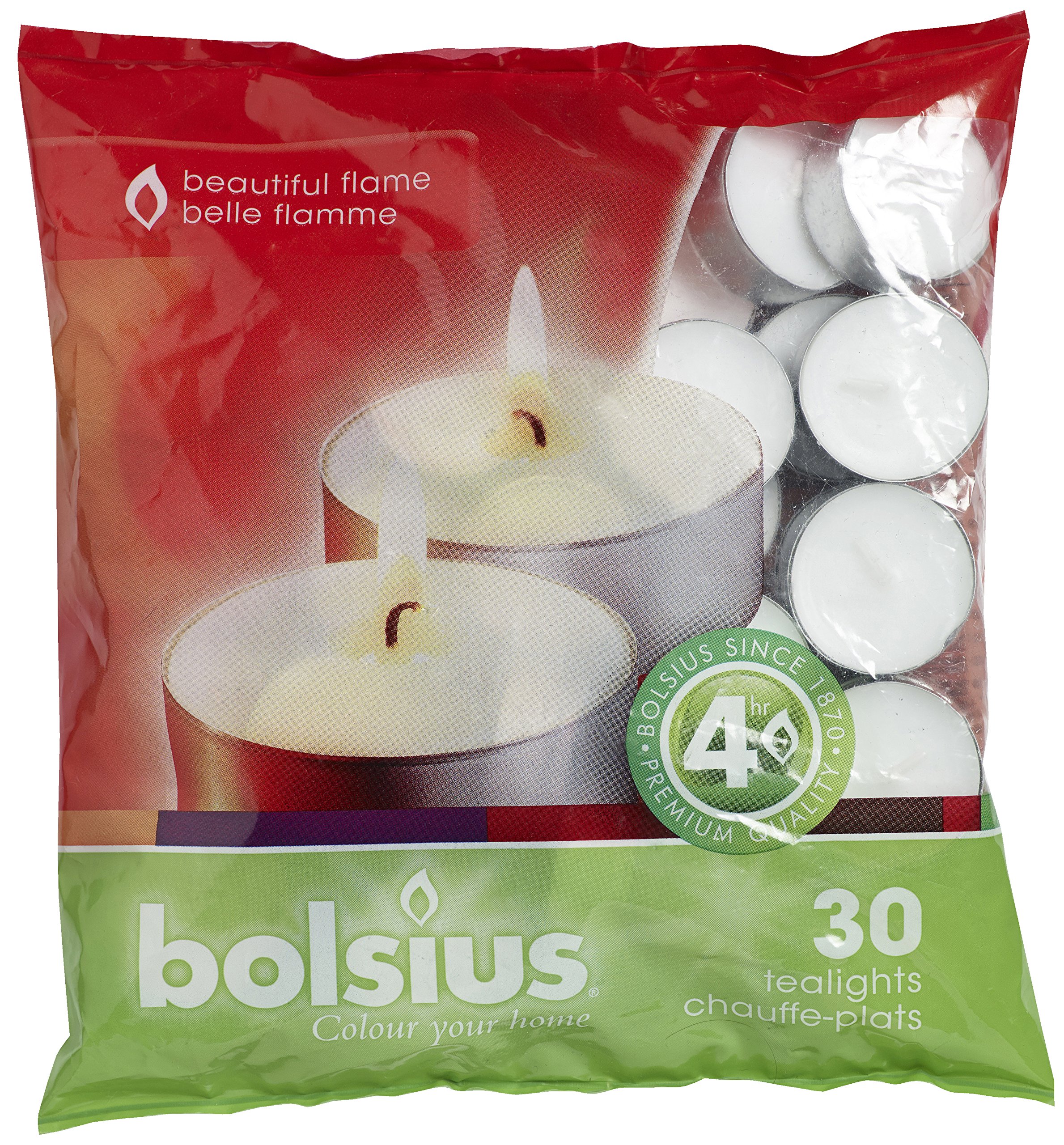 Bolsius Tealight White, Pack of 30, Paraffin Wax, Bag 30, 4x20.5x19.5 cm