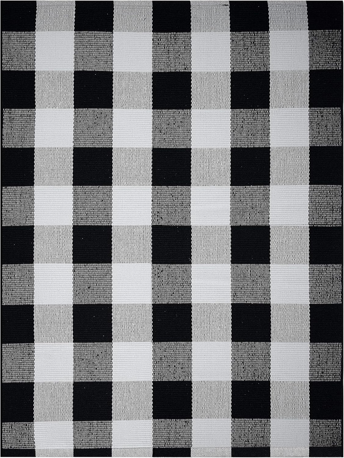 Farmhouse Buffalo Check Plaid Rug: 36x48 Large Black and White Outdoor Rug | Buffalo Plaid Front Door Mat | Front Porch Rug | Outside Rugs Best Layered Under Welcome Doormat | Farmhouse Kitchen Rugs