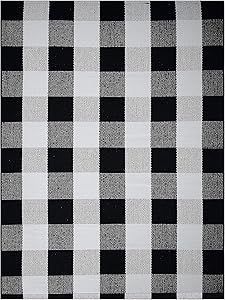 Farmhouse Buffalo Check Plaid Rug: 36x48 Large Black and White Outdoor Rug | Buffalo Plaid Front Door Mat | Front Porch Rug | Outside Rugs Best Layered Under Welcome Doormat | Farmhouse Kitchen Rugs