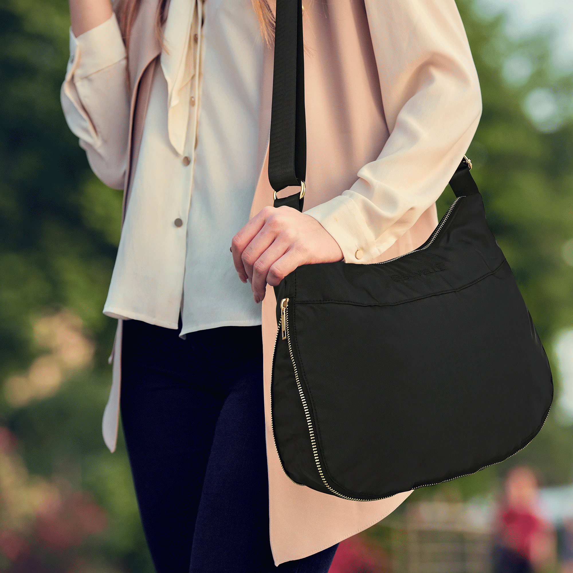 Suvelle Lightweight Hobo Travel RFID Blocking Expandable Crossbody Bag