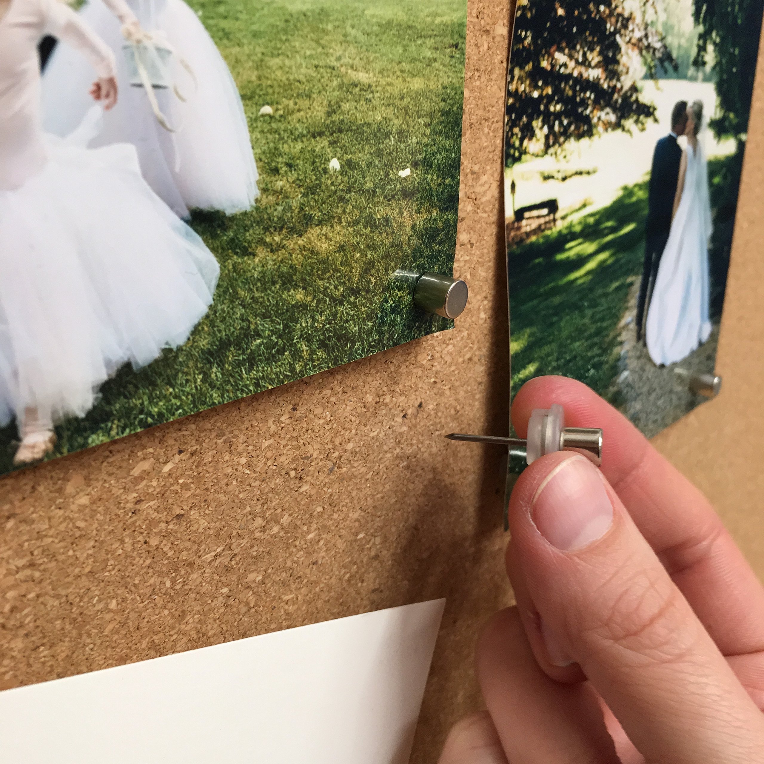 Bullseye Office - Innovative"No Hole" Push Pins, Set of Magnetic Office Thumb Tacks and Magnets (16 Pairs, Silver Cylinders) (16 Pairs, Silver Cylinders)