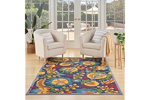 Nourison Home Aloha Indoor/Outdoor Modern Navy Multicolor 5'3" x 7'5" Area Rug, Easy Cleaning, Non Shedding, Bed Room, Living Room, Dining Room, Backyard, Deck, Patio (5x7)