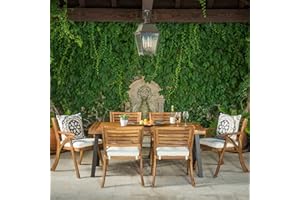 Christopher Knight Home Desoto Acacia Wood Patio Dining Set, 7-Pcs Set, Teak Finish With Rustic Metal