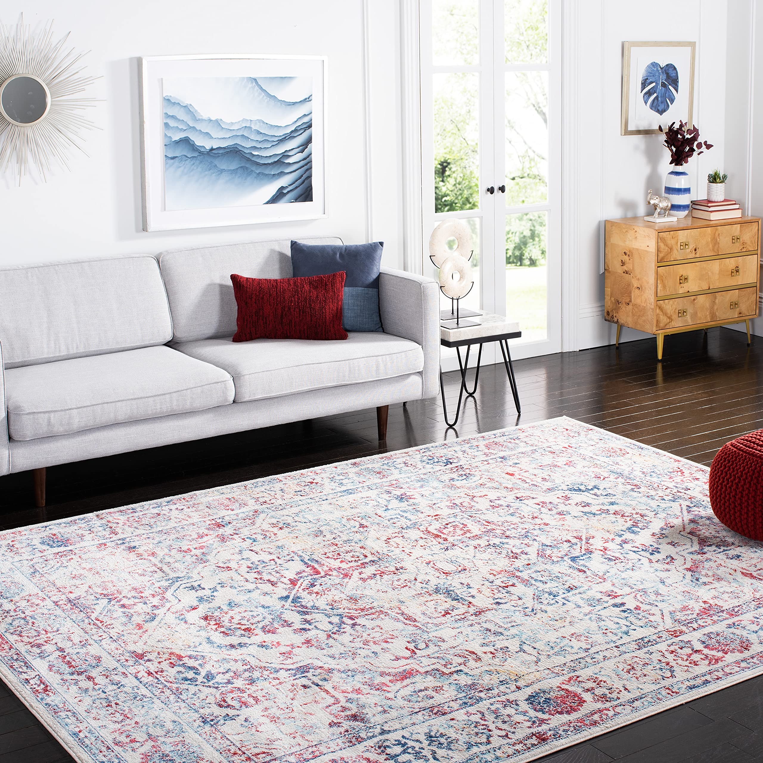 SAFAVIEH Brentwood Collection Area Rug - 9' x 12', Ivory & Blue, Medallion Distressed Design, Non-Shedding & Easy Care, Ideal for High Traffic Areas in Living Room, Bedroom (BNT832B) Image SAFAVIEH Brentwood Collection Area Rug - 9' x 12', Ivory & Blue, Medallion Distressed Design, Non-Shedding & Easy Care, Ideal for High Traffic Areas in Living Room, Bedroom (BNT832B) Image
