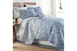 Southshore Fine Living, Inc. Oversized King Quilt, Boho Bedding Set, Paisley Blue Quilt Bedspread King Size, Reversible Print 2-Sided King/Cal King Quilt Coverlet & Matching Shams, Blue & White