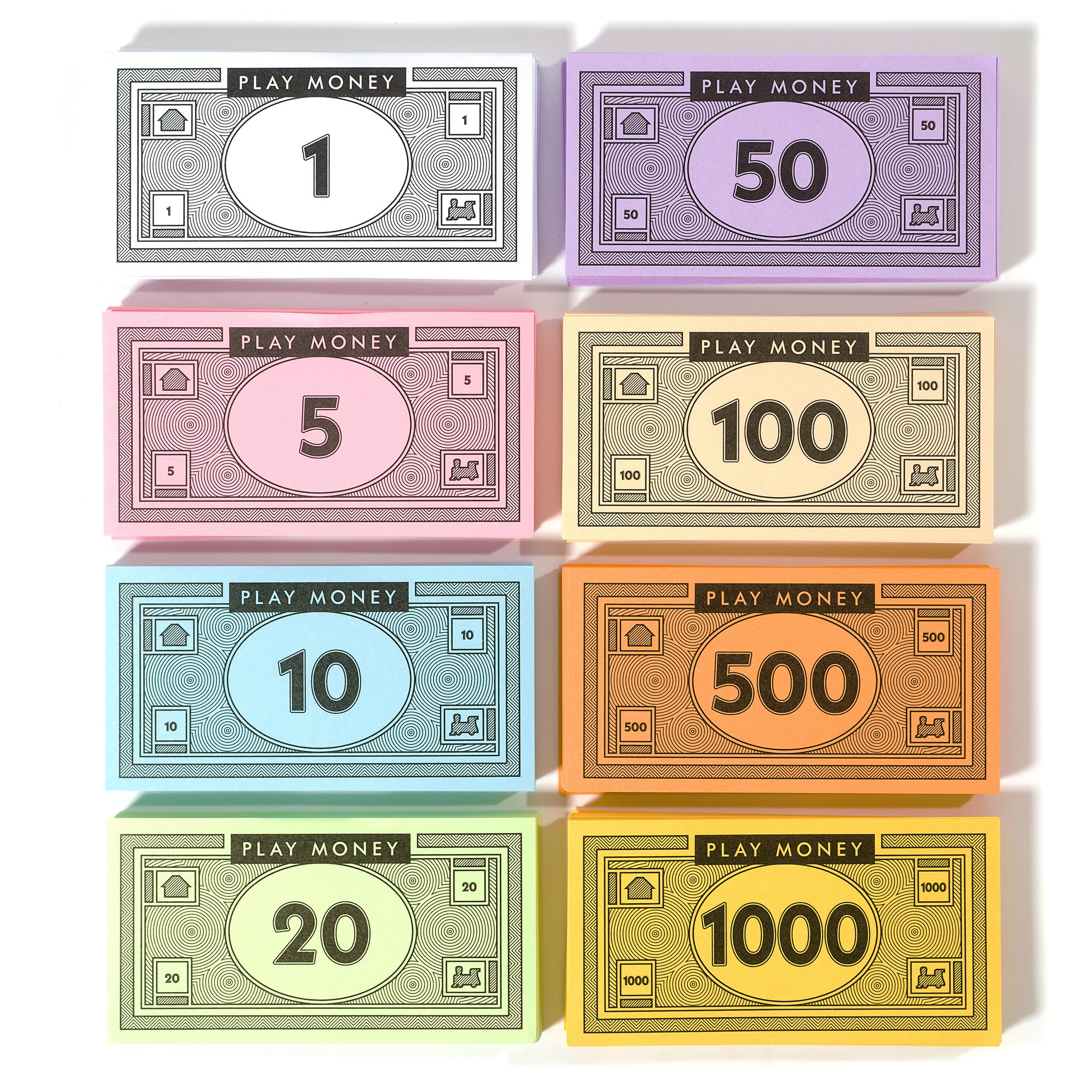 Opoly Play Money – 520Pcs Fake Money for Board Games – 65 of Each Bill in 8 Denominations – $1, $5, $10, $20, $50, $100, $500, & $1000 - Pretend Play Cashier, Refill Packs