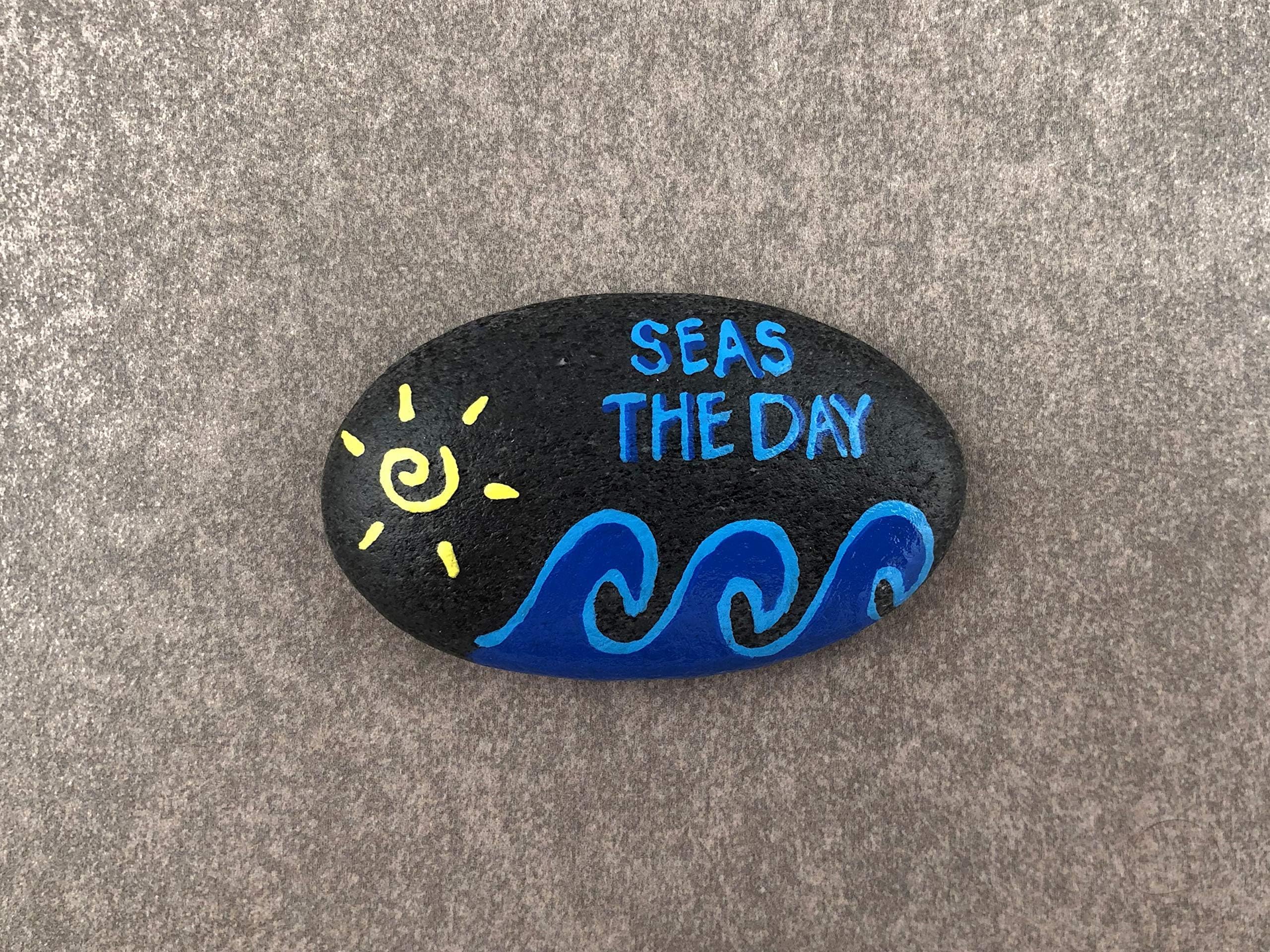 Seas The Day - Hand Painted Rock - Garden Decor | Garden Art | Garden Gift