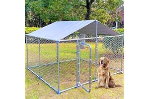 DOCAGT Outdoor Dog Kennel Outside Heavy Duty Dog Enclosure with Waterproof UV-Resistant Cover and Security Lock (90" Lx90 Wx63 H)