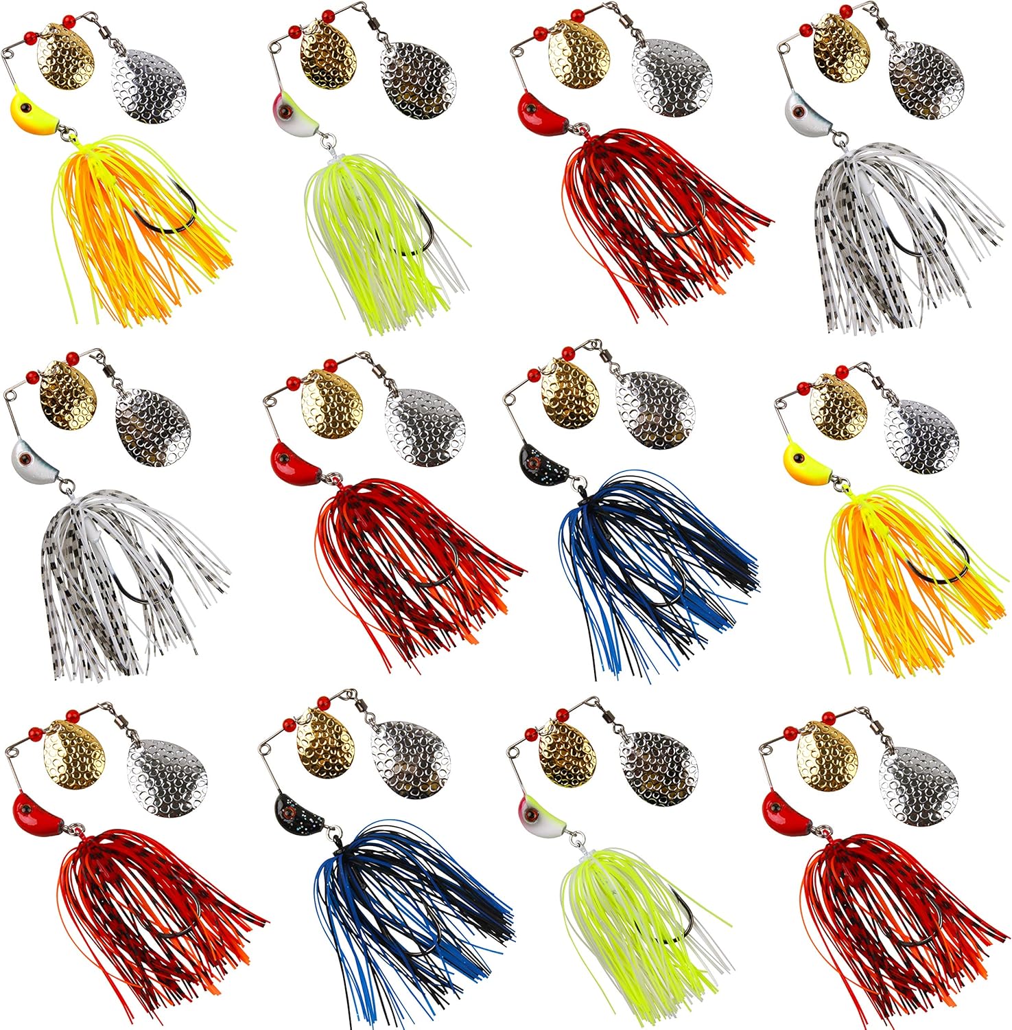 Spinnerbait Bass Fishing Lures Kit, 3/4oz Spinner Baits with Colorado Blades Multicolor Hard Metal Buzzbait Swimbait Jigs for Trout Walleye Pike Salmon Freshwater Saltwater Fishing : Sports & Outdoors