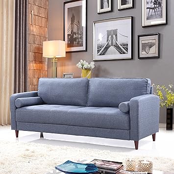 Amazon.com: Mid Century Modern Linen Fabric Living Room Sofa (Dark ...