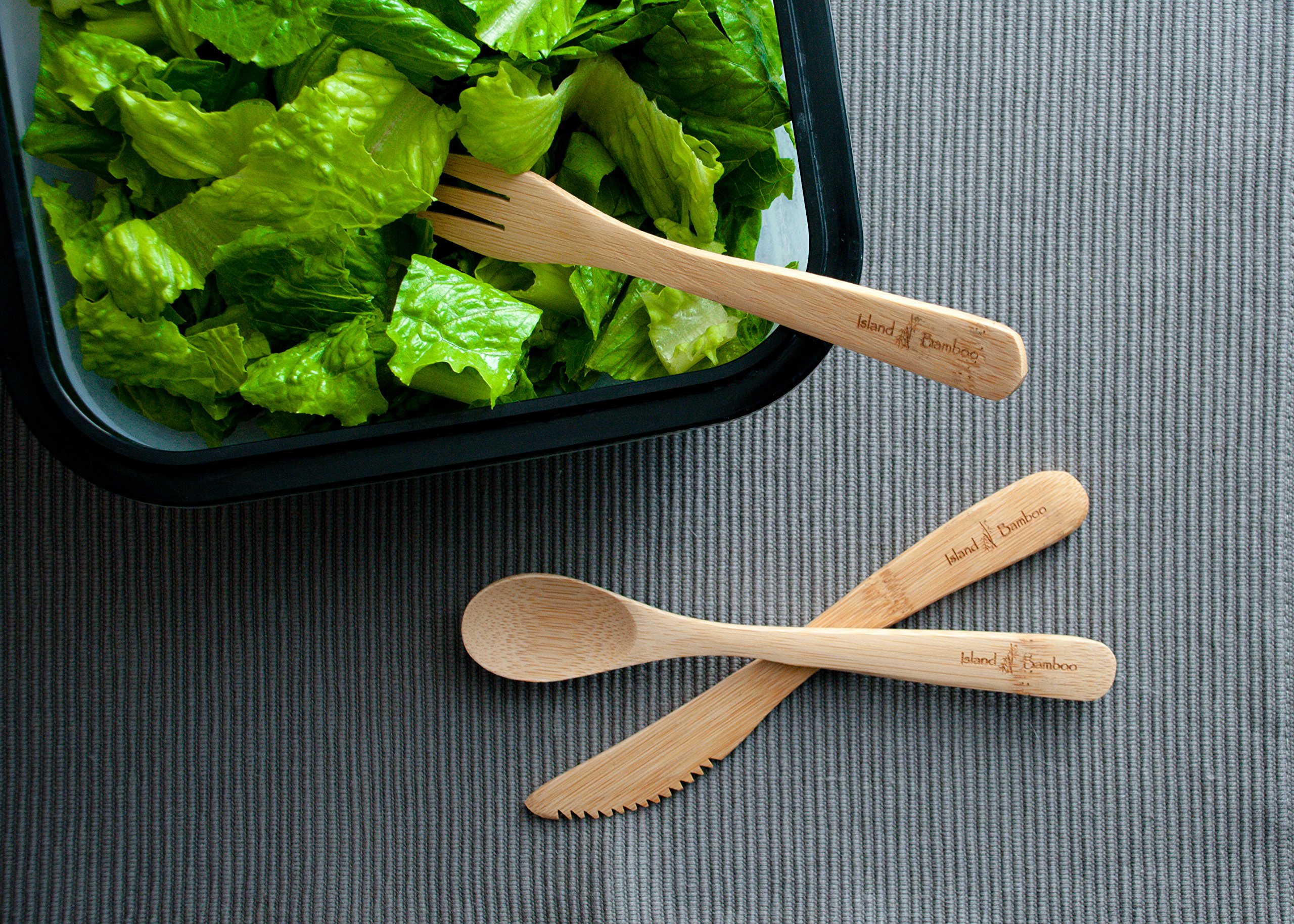 Premium Bamboo Reusable 3Piece Flatware Set with 7inch Fork, 7inch