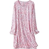 PNAEONG Women's Cotton Sleepwear Long Sleeves Nightgown Print Tee Sleep Dress