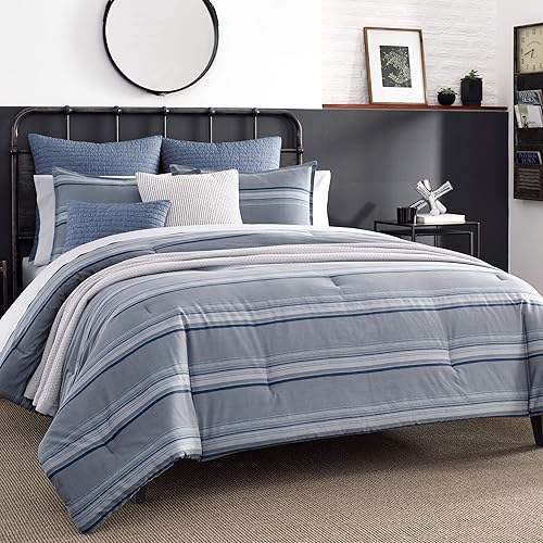 Nautica Home - Eastbury Collection - 100% Cotton Twill Reversible Striped Duvet Cover with Matching Sham(s), Pre-Washed for Extra Softness, King, Grey