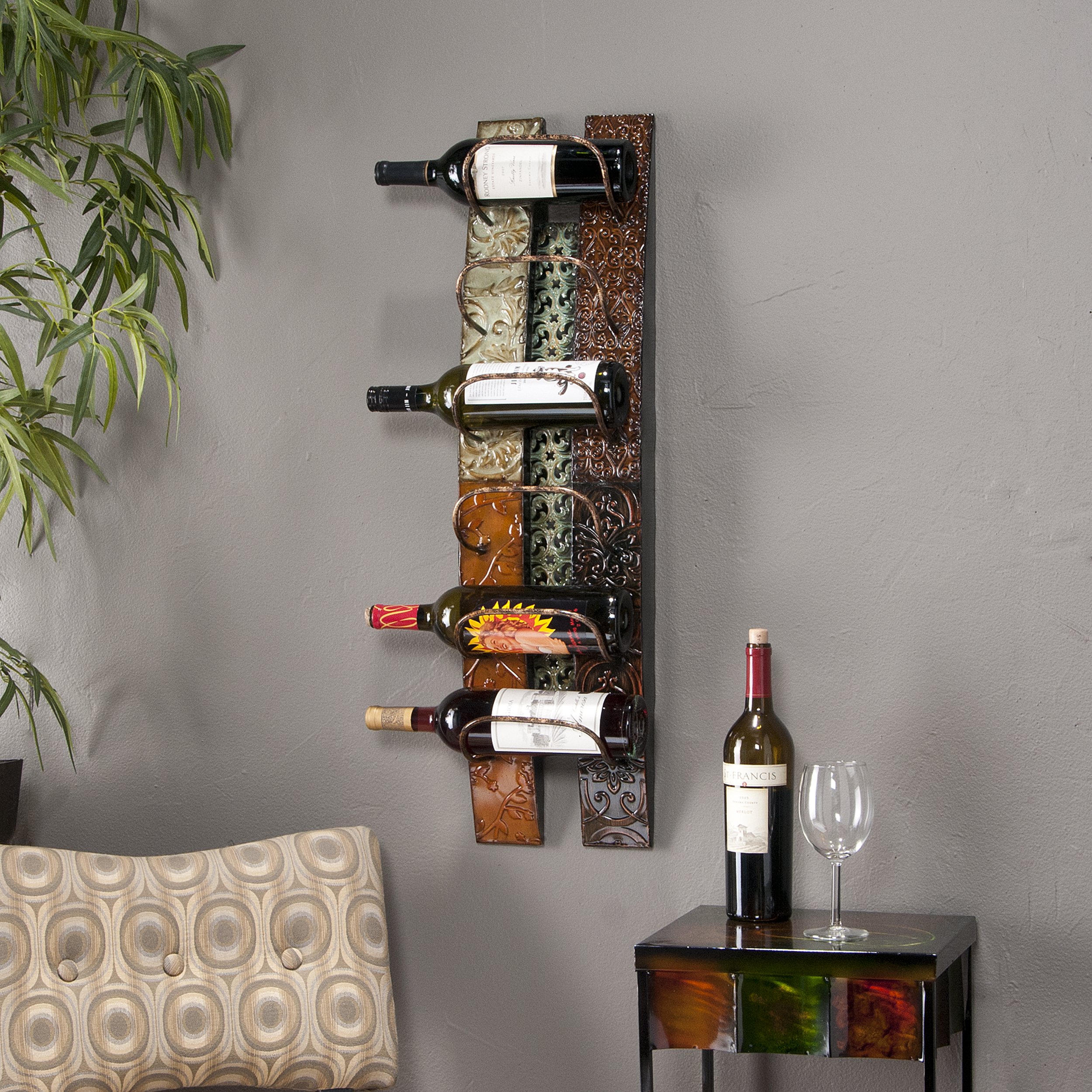 SEI Southern Enterprises Adriano 6 Wine Bottle Wall Mount Storage, Multi Colored Earth Tone Finish