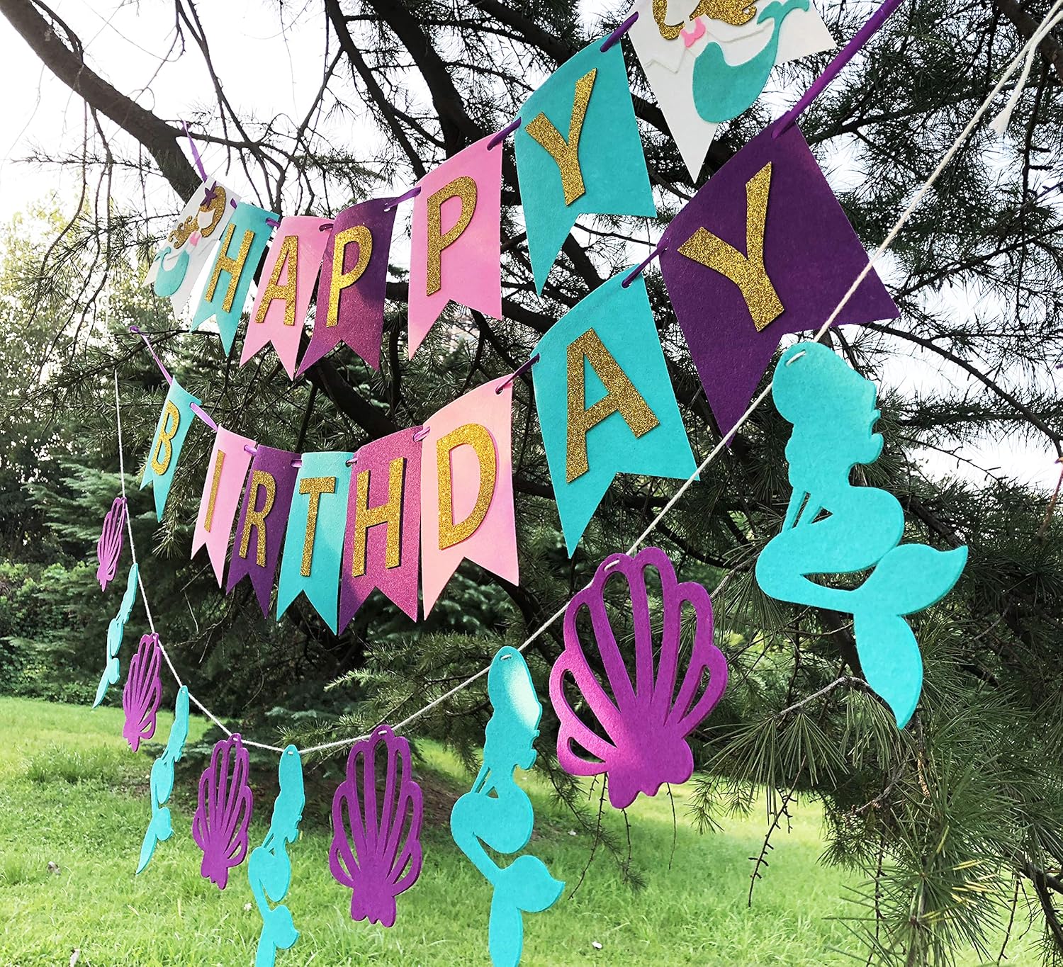 THAWAY Mermaid Party Supplies Birthday Decorations , Happy Birthday Banners , Pom Poms Flowers, Hanging Swirl, Balloons for Girl's Birthday Party and Baby Shower Party Decorations: Toys & Games