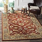 SAFAVIEH Heritage Collection Area Rug - 6' Square, Red & Blue, Handmade Traditional Oriental Wool, Ideal for High Traffic Are