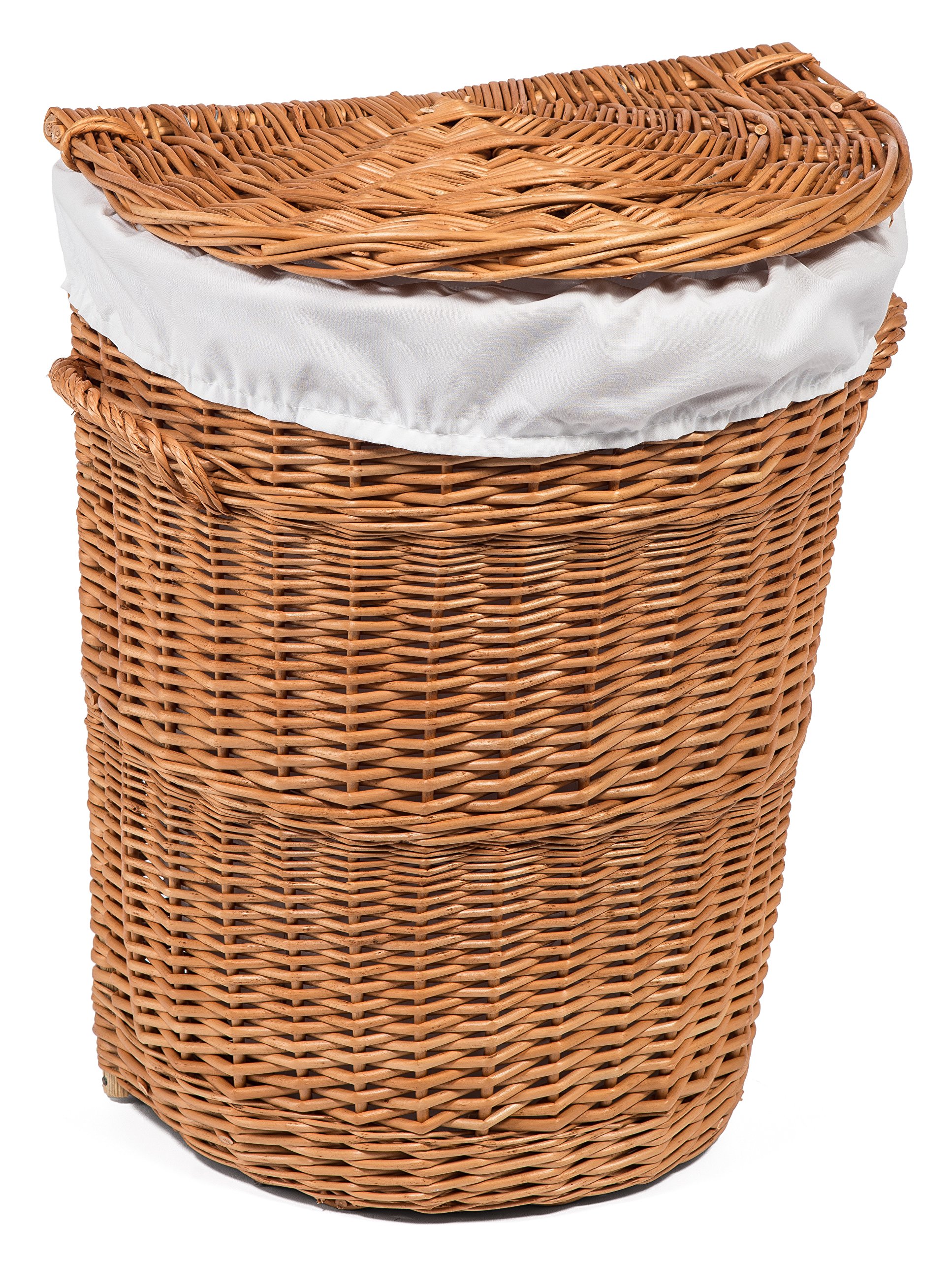 Prestige Wicker Small Wicker Half Round Laundry Basket Lined, Wood, Natural, 38 x 30 x 50 cm