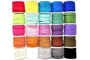 Mandala Crafts 25 Assorted Color Faux Suede Cord for Jewelry Making - 5mm 138 Yards Flat Vegan Leather Strings Laces Strips for Bracelets, Necklaces, DIY Crafts, and Dream Catchers Supplies