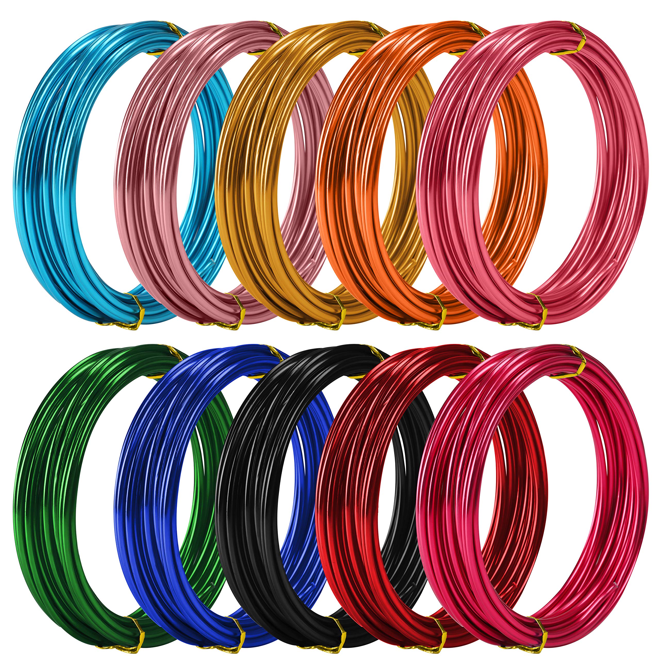 Belle Vous Colourful Aluminium Jewellery Making Craft Wire (10 Pack) - 10 Gauge - 5m/16.4 ft Rolls - 10 Colours - Flexible Metal For DIY, Artistic Floral Crafts, Beading and Model Making